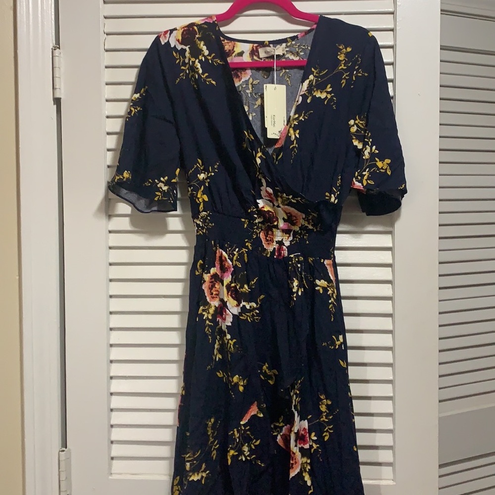 NWT Dark blue floral high low dress